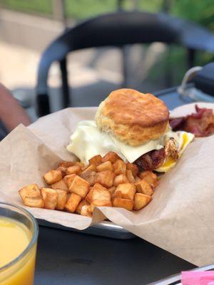 Cathead breakfast sandwich with hash browns