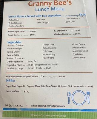 Lunch menu, October 2022.