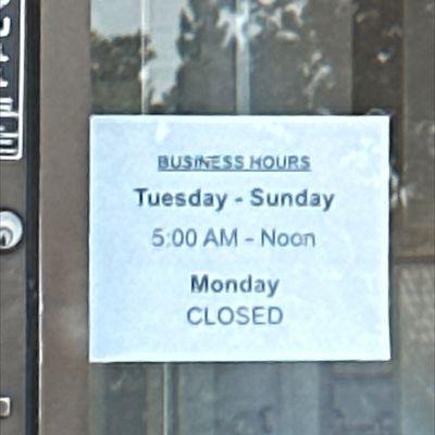 Closed on Mondays now