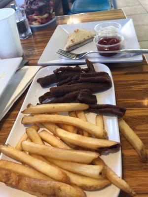 Kids gyro plate with fries and pita bread