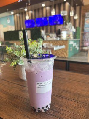 Taro coconut smoothie with boba