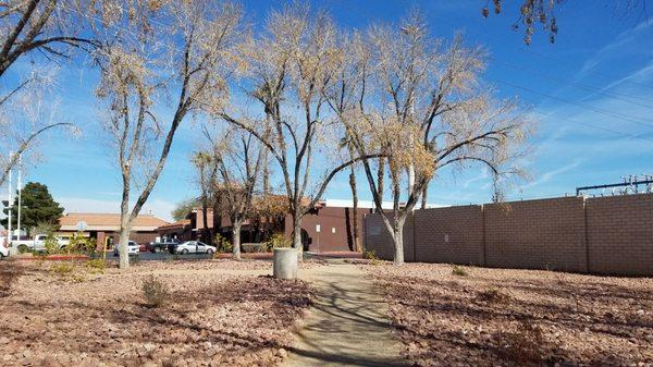 Facing northeast, this pocket park leads into the Green Valley Parkway-facing side of Green Valley Plaza.