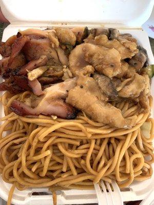 2 item combo w/ teriyaki chicken (sauce on the side) & mushroom chicken. All chow mein!