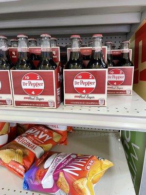 Dr. Pepper made with Cane Sugar in glass bottles