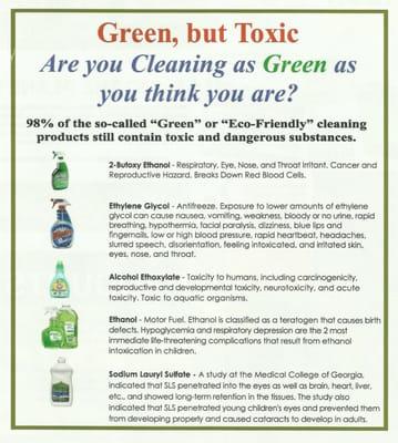 Are you sure the products you are cleaning your house with are non-toxic We guarantee ours are 100% eco-friendly and non-toxic