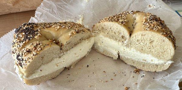 Plain Cream Cheese on a Bagel