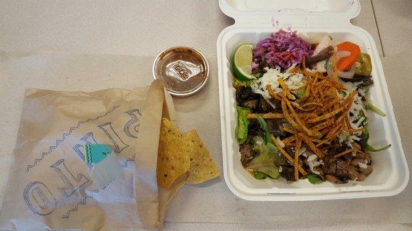 Salad-Mojo Carne Asada for  $8 : includes chips and salsa