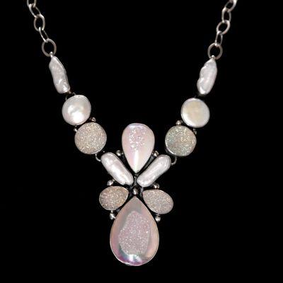 Philbert Secatero Handmade Pearl and Druzy Necklace