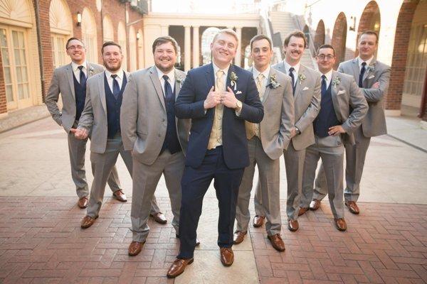 Groom, best man, and all the groomsmen suits