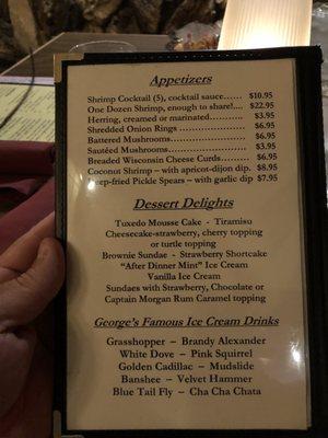 Appetizer menu