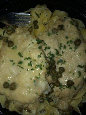 Chicken piccata.  Not enough sauce on the pasta