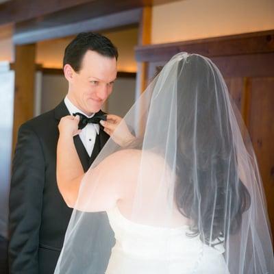 My Groom's face when we finally saw me. The dress, the veil,  perfection.