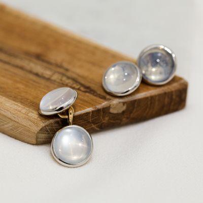 Moonstone Cuff Links 14K White and Yellow Gold