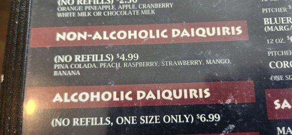 Menu item 2 (non-alcoholic pina colada daiquiri)