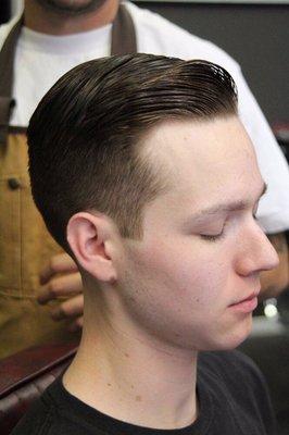 #3 fade with #1 guard taper and comb over on top