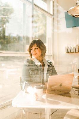 Simone at a local favorite- Higher Grounds coffee shop