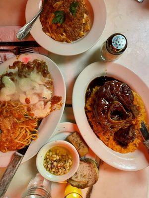 Chicken Parmigiana with Spaghetti, Tagliatelle al Ragu Bolognese, Osso Buco