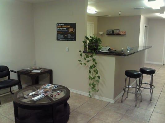 We have a comfortable waiting area with WIFI, TV, magazines, coffee and water. And of course a clean rest room