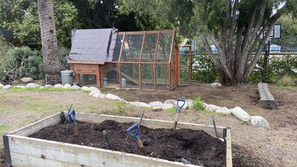 Preschool work yard - chicken coop and gardens