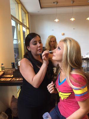 Getting our newscaster ready for some live shots at Comic Con in San Diego. Makeup by Elena.