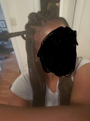 Check the amount of space on my head that's showing.. I am holding only THREE braids, should be 3 rows!!