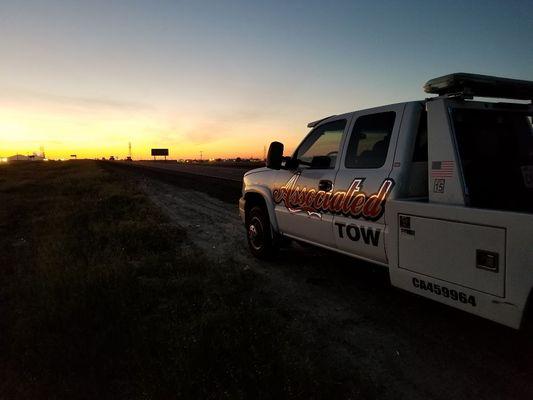 Beautiful sunset on the side of the highway