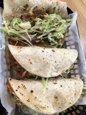 Hubby's tacos. Filled with tons of meat, lettuce, jalapeños, tomatoes & cheese. He said they " were the best he has EVER had!"4.23.21