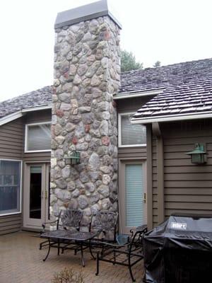 Rebuilt cultured stone chimney, Lake Oswego OR