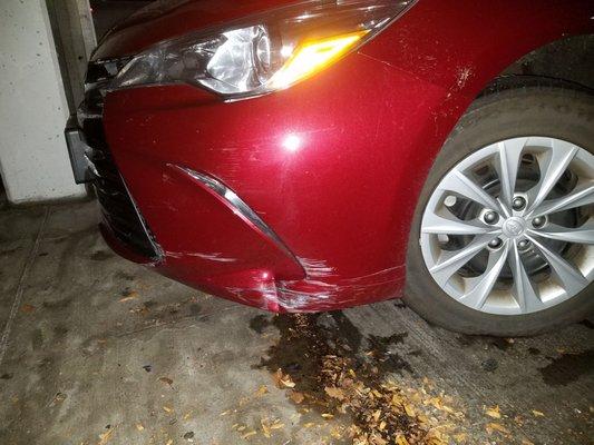 Front bumper damage on Camry