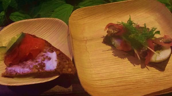 Gravlax, skyr, pickled cuc, and crispy chicken skin on rye.Ohhhhhh myyyyy!