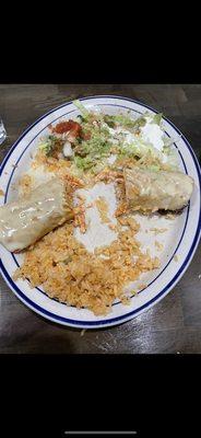 Chicken chimichanga. My mom and I always get a large queso and this and split it. The rice is so good with some queso on it.