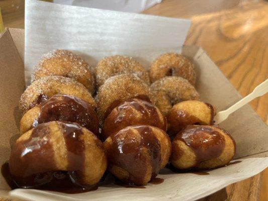 Sugared espresso and chocolate glazed doughnuts