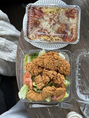 Kid's Pasta with 2 Meatballs Chicken Fingers Salad