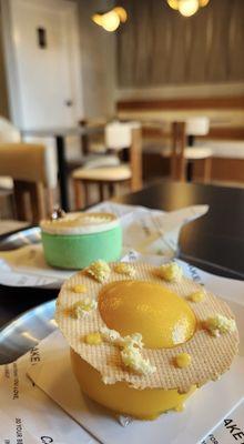 Passionfruit Mousse Cake (front), Pistachio Mousse Cake (back)