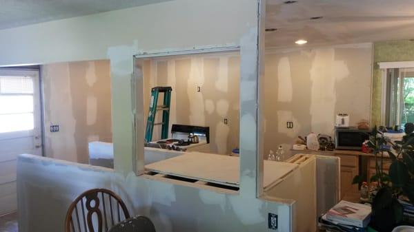 Drywall work in the kitchen,and electrical work.