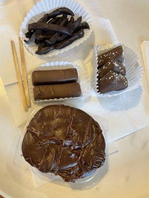 Chocolate fudge, peanut butter fudge sticks, arrancini, and Mt Ranier Truffles