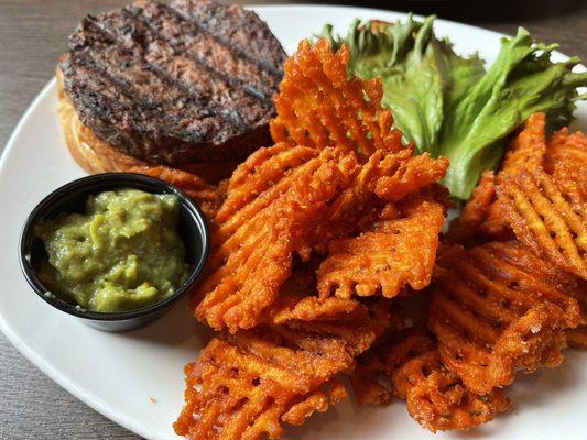 Kool burger with sweet potato fries