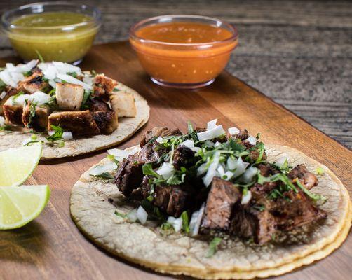 Mexican Style Taco - a la carte.
Served with onions, cilantro, limes and salsa on the side.