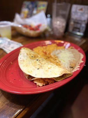 Quesadilla with rice and retried beans