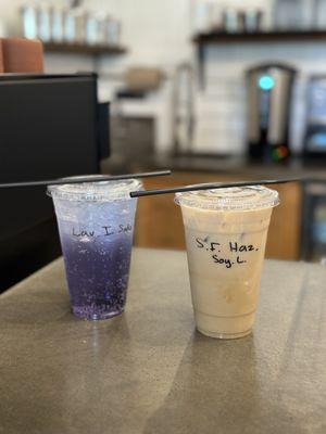 Lavender Italian Soda and Hazelnut Latte