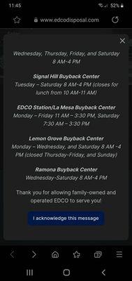 La Mesa Buyback Center is reopened! M-F 11-3:30, Saturday 7:30-3:30