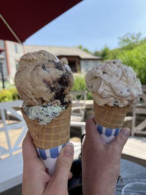 Cappuccino crunch and mint chocolate (left). Salted caramel and butter pecan (right).