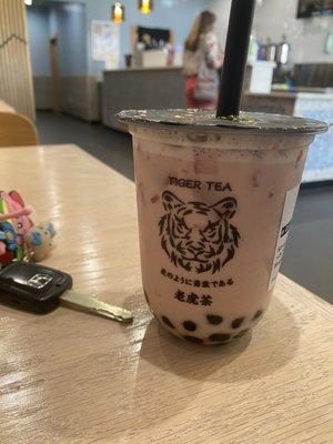 This is the Strawberry Wow Milk with Brown Sugar Boba!