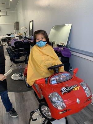 First kid to sit in the new car at the new salon ‍!