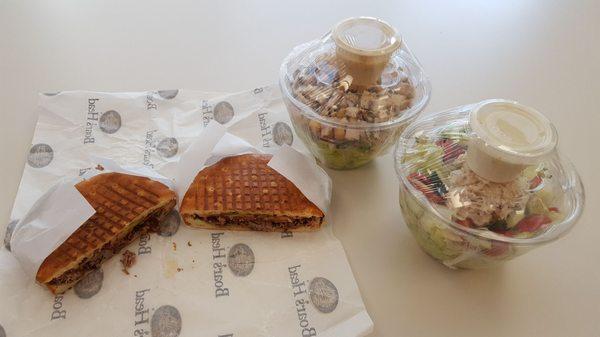 Roast beef panini and large salads.