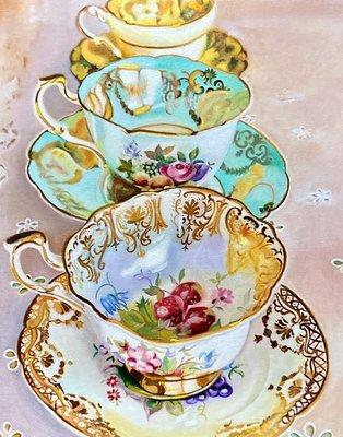 Teacups oil painting