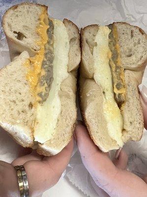 My friend's sausage, egg white, cheese bagel.