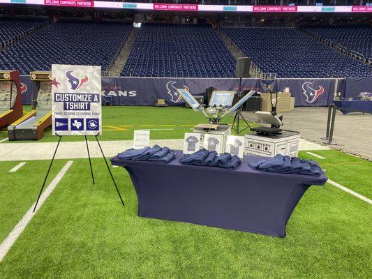 Live screen printing with the Houston Texans for Family Field Day Event