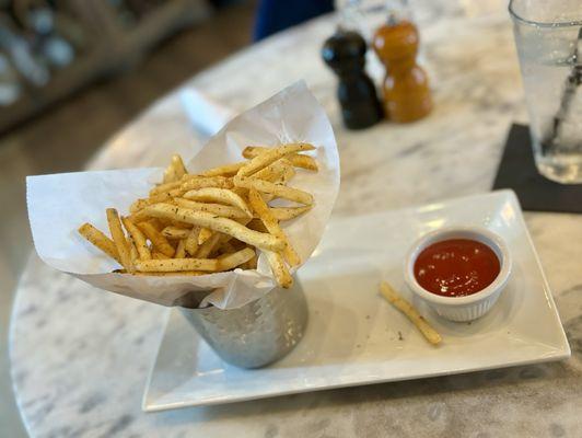 Side of fries. Seasoned perfectly and served hot.