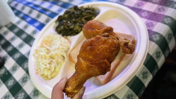 2 pcs dark chicken, slaw and greens